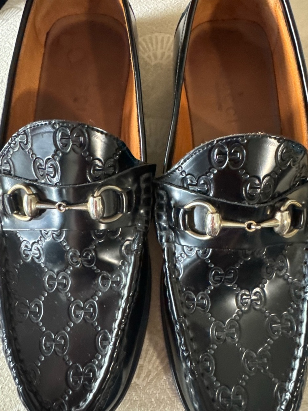 Authentic Gucci Black Embossed GG Leather Horsebit Loafers - Picture 3 of 11